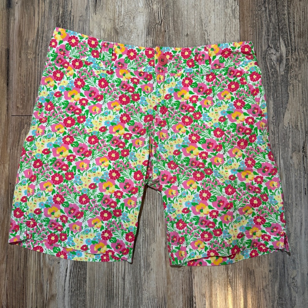 Lilly Pulitzer Callahan Shorts Multi Color Floral Print Cotton Chino Pink Size 4